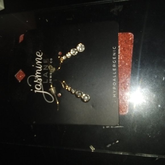 Gold Earrings ; drop diamonds, Jasmine Lane, Hypoallergenic. - Picture 2 of 9